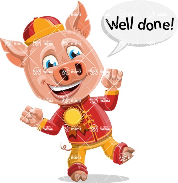 Year of the Pig Character - Vector Pig Cartoon - Year of the Pig Vector Character Wining
